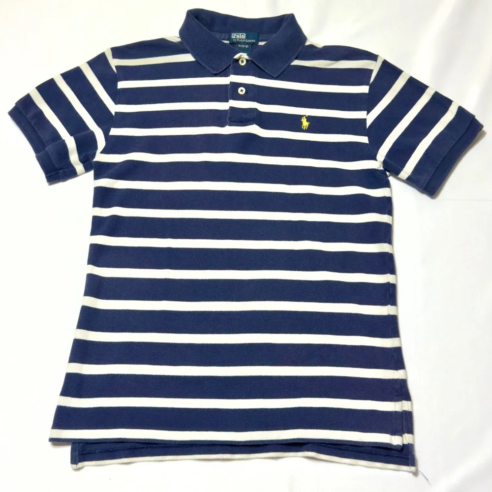 Polo Ralph Lauren Boys M (10-12)‎ Navy Blue & White Striped Polo Shirt